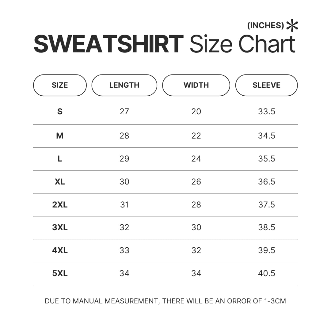 Sweatshirt Size Chart - MGK UK Shop