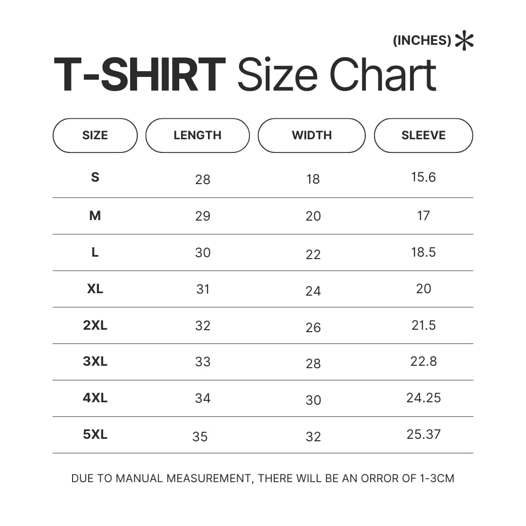 T shirt Size Chart - MGK UK Shop