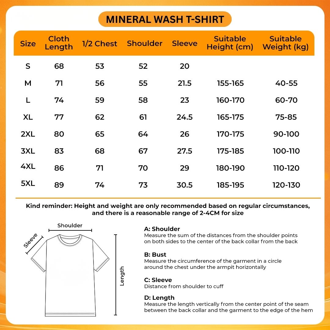 Mineral Wash T Shirt Size Chart 1 - MGK UK Shop