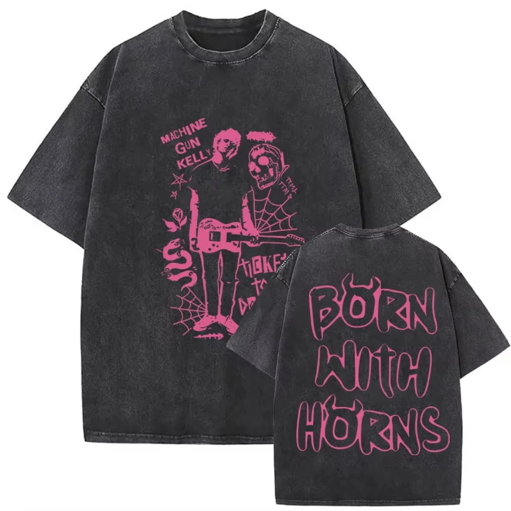 Born With Horns Rapper MGK Mineral Wash T-shirt